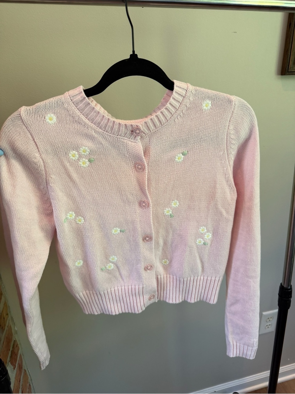 Jessica Simpson Light Pink Knit Button Cardigan with embroidered daisies